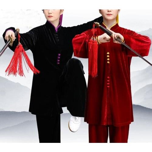 Top quality Autumn&winter thickening pleuche tai chi taiji suit female wushu kung fu uniforms martial arts performance clothing