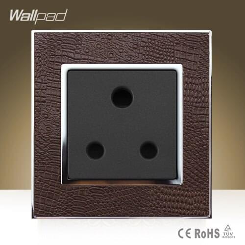 Wallpad Luxury 15A UK Socket Goats Brown Leather Panel UK South Africa 15A Industry Wall Socket Free Shipping
