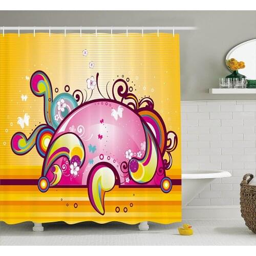 Fantasy Shower Curtain Cute Colorful Shapes with Spiral Swirled Lines Vibrant Girls Kids Nursery Bath Curtains For Bathroom