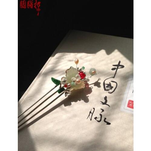 Green Xiu Jade butterfly classical hair stick costume hair accessory vintage original handmade hair stick for daily wear