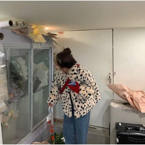 Jacket Women Faux Fur Coat Womens Short Winter Loose Lambswool Imitation Fur Leopard Print Veste Femme