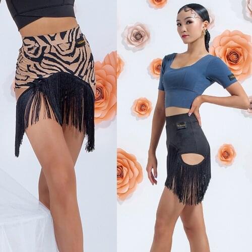 Sexy Latin Dance Skirt Women Black Tassel Skirt Hollow Out Irregular Latin Performance Practice Wear Rumba Salsa Skirt DNV14950