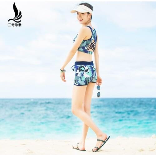 SANQi female swimming suit summer new swimsuit female bikini conservative boxer sports large size swimwear swimming wear suit