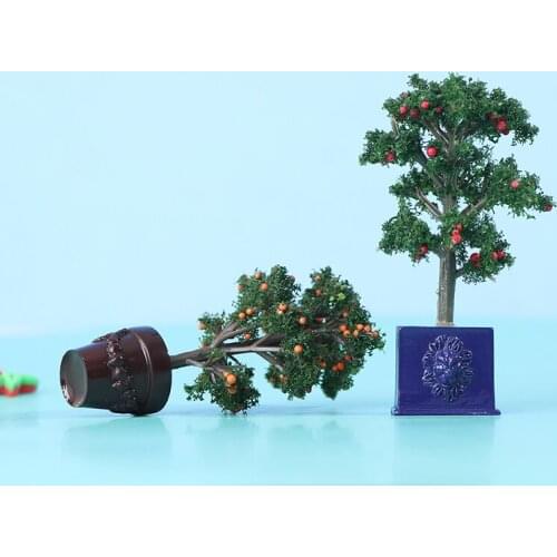 1/12 Potted Tangerine Tree Plant Miniature Fairy Garden Plants Fruit Trees Plants Dollhouse Miniature Accessory