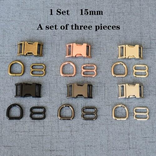 1 Set (B) 15mm Metal D Ring+Adjustable+Release Buckle For Pet Dog Collar DIY Sewing Accessory Strong Hardware 3JT15mm06B