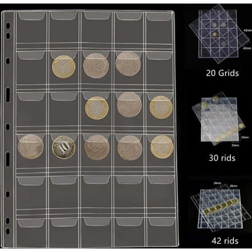 1 Sheet 20/30/42 Pockets Plastic Coin Holders Storage Collection Money Album Case