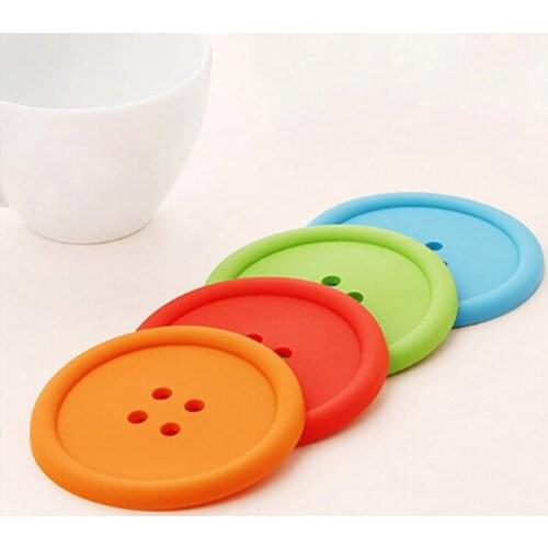 1pc Button Shape Silicone Coffee Placemat Button Coaster Drink Cup Mug Glass Beverage Holder Pad Mat Home coasters Kitchen Decra