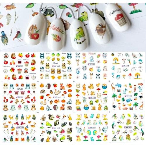 12 style animal series Water Transfer Nail Sticker Panda Squirrel Elephant Owl cartoon Pattern Manicure Decoration Slider