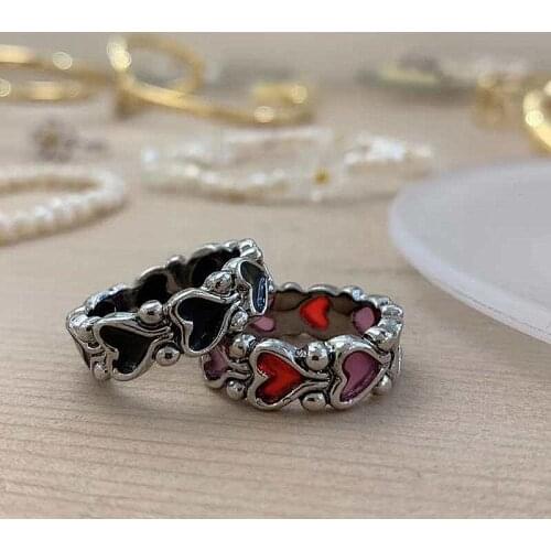 2021 New Style Retro Love Heart Ring Simple Personality Baroque Semi Precious Stone Ring Charm Women Wedding Party Jewelry