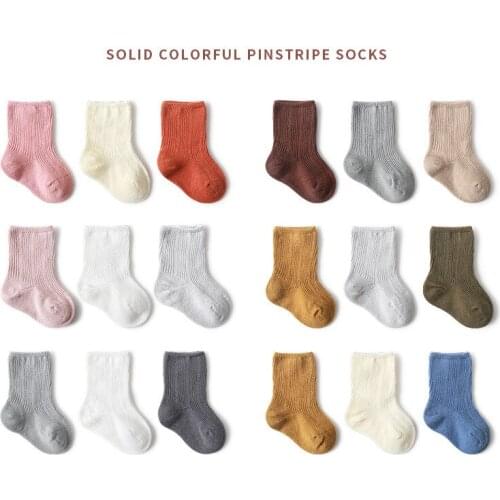 3 Pairs Baby Girl Boy Socks Toddler Cotton Baby Winter Clothes Accessories Pure Color Combed Cotton Baby Socks For Autumn