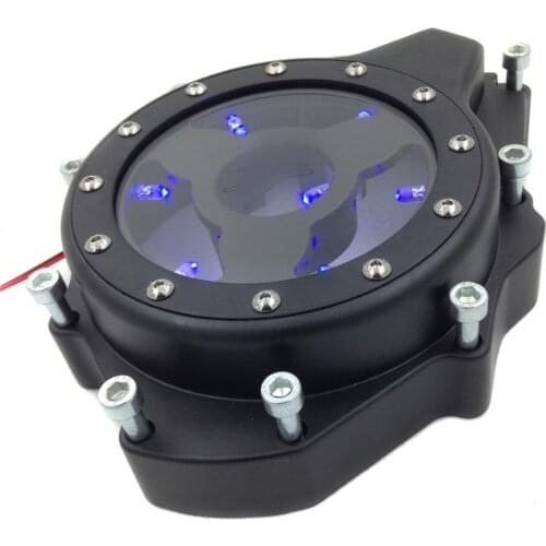 Aftermarket free shipping Parts For Motorcycle Suzuki GSX1300R Hayabusa 99-19 BLACK Blue LED see through Engine Stator Cover