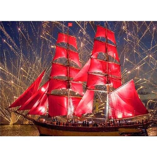 Diamond Painting Ship Full Square Drill Diamond Embroidery Red Ship Scenery Pattern Hobbies And Diamond Mosaic Christmas Gifts