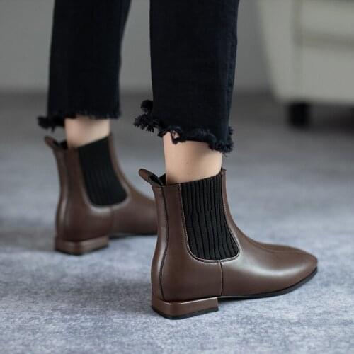 2020 Winter Hot Ankle Boots Women Casual Chelsea Boots Thick Heel Keep Warm Short Ladies Booties Brown Black size31 32 33 40 43