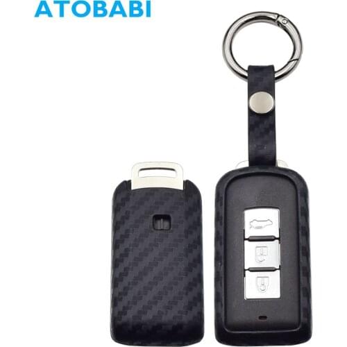 Carbon Silicone Car Key Case For Mitsubishi Outlander Lancer 10 Pajero Sport Asx Rvr l200 Smart Remote Fob Cover Protector Bag