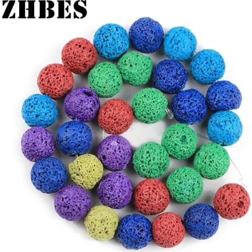 Natural Stone Colourful Lava Spacers 6/8/10/12MM Magma Volcanic Rock Round Loose Beads For Jewelry Making DIY Bracelet Findings