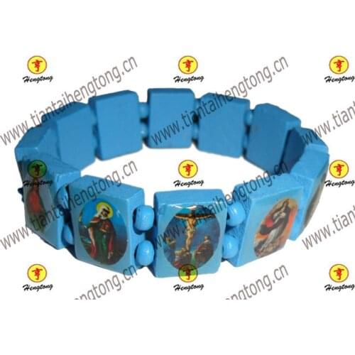 Wooden religious bracelet, icon bracelet, saint bracelet pave setting with epoxy, wood bracelet