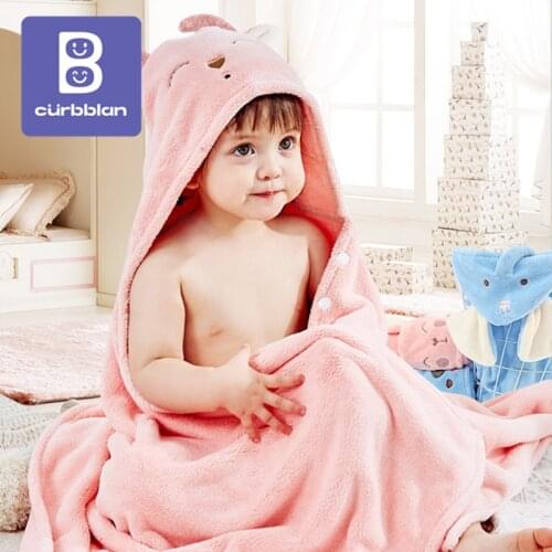 Curbblan Kids Baby Cartoon Embroidered Bath Towel Hooded 70*140cm Newborn Coral Fleece Children Towels Blanket Bathrobe Infant