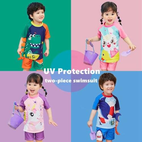 UPF 50+ Swimsuit Childrens Cartoon two-piece swimming suit Shark Dinosaur Toddler Baby Boy Bathing Suit 2-9 Years