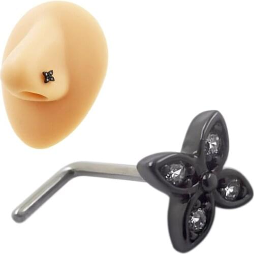 JHJT L Shaped Nose Studs G23 Titanium Flower Nose Ring Bone Nostril Pin Piercing Women Men 20G