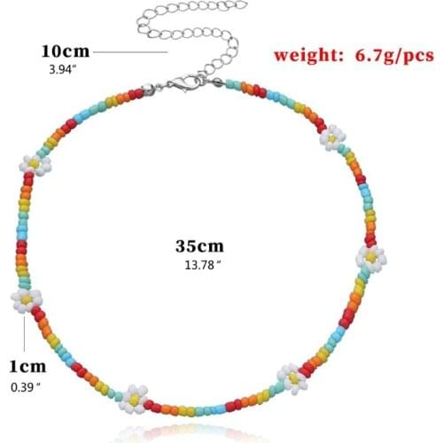L5YC Colorful Seed Beaded Daisy Flower Choker Necklace Ajdustable Chain Clavicle for Women Girls Cute Handmade Boho Jewelry
