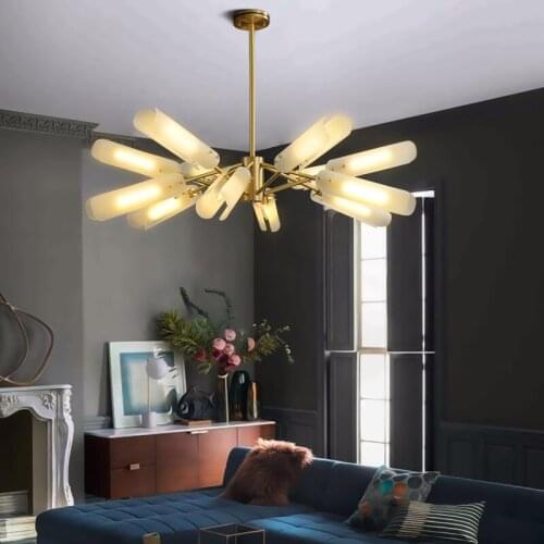 Nordic luxury living room chandeliers post-modern creative all-copper bedroom model room brass art glass lighting led
