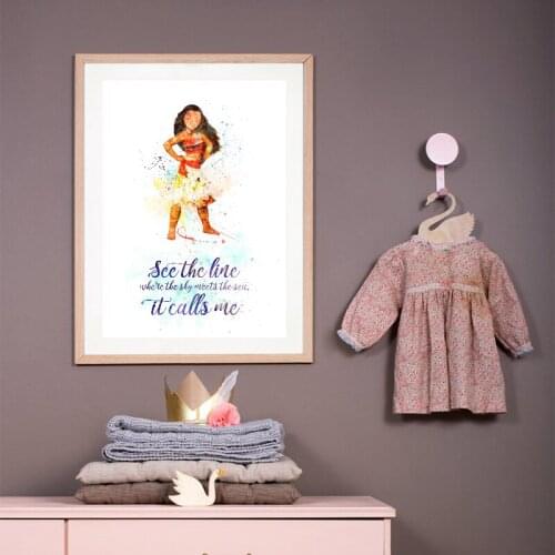 Moana Quote Canvas Art Poster Prints See The Line Where The Sky Meets The Sea Art Painting Picture Girls Kids Room Wall Decor
