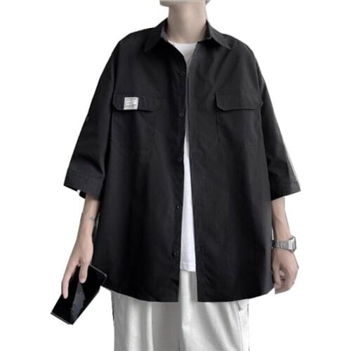 2021 Summer New Big Size Men Shirts Casual Korean Style Baggy Short Sleeve Shirts Loose Hip Hop Shirts Men Clothes