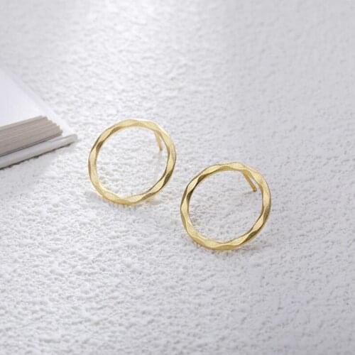 Real 925 Sterling Silver Dumb Gold Stud Earrings For Women Statement Korean Geometric Round Earring Party Gifts Fashion Jewelry