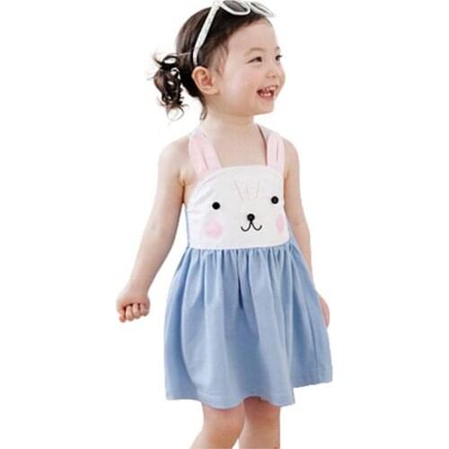 New 2018 Summer Baby Clothes Childrens Clothing Shoulder Cute Rubbit Bebe Dress Bunny Cute Overalls Kids Baby Dress