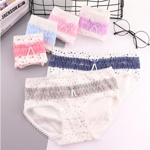 New Arrived 4Pcs/Lot Girl Panties Underwear Lace Briefs Cotton Lingerie Soft Comfortable Bowknot Cartoon Panty Wholesale T1105-4