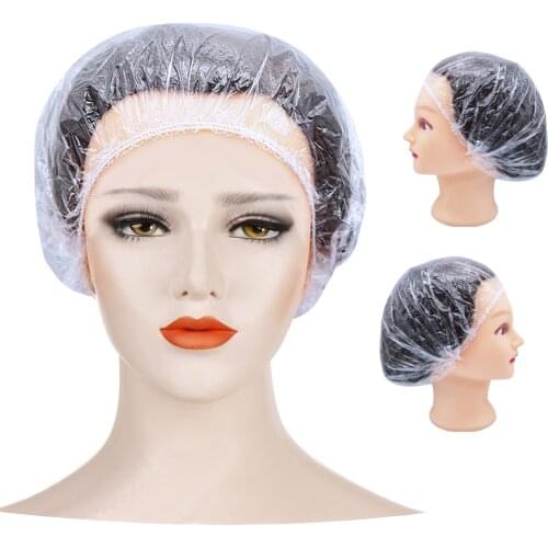 100Pcs/Lot Disposable Shower Caps Hotel One-Off Elastic Shower Bathing Bonnet Clear Spa Hair Salon Mushroom Cap Bathroom Product