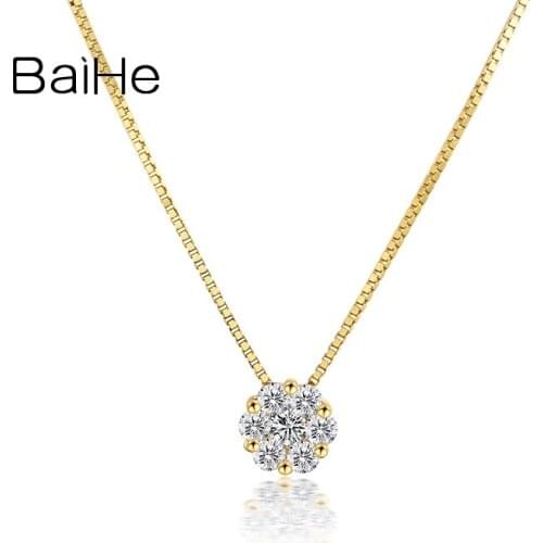 BAIHE Solid 18K White/Yellow/Rose Gold 0.20ct H/SI Natural Diamonds Round Necklaces Women Trendy Fine Jewelry Wedding Engagement