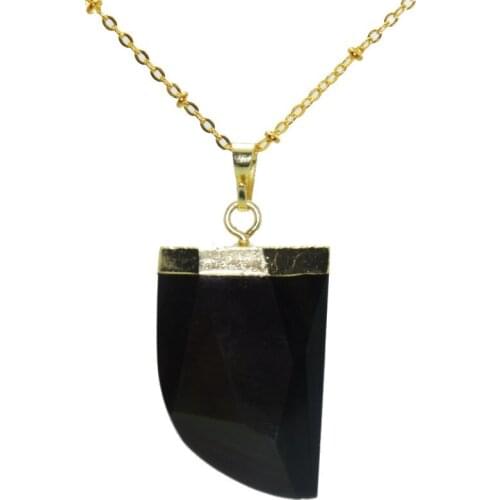 1pc Black Real natural crystal quartz horn Necklace moon stone point men pendant obsidian chain necklace jewelry for women
