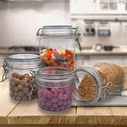 1250ML Plastic Square Clip Top Storage Jar With Airtight Seal Lid Food Container Tableware Preserving Kitchen Flour Pasta 85AC