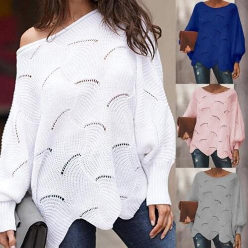 Casual Pullover Women Soft Simple Batwing Sleeve Knitted Sweater All-matched Women Knitwear Hollow for Autumn Winter Streetwear