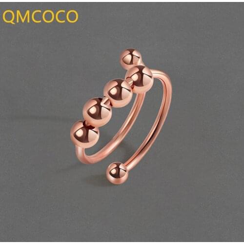 QMCOCO 925 Silver 2021 New Style Man And Woman Ring Creative Personality Design Surface-Smooth Geometric Round Bead Hand Jewelry