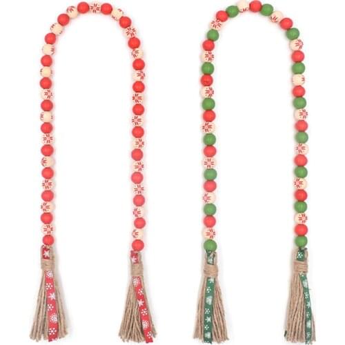 Christmas Snowflake Wooden Bead Tassel String Home Decoration Pendant Creative Wood Color Wooden Bead Hemp Rope Beaded