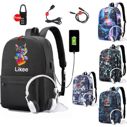 Likee DJ Backpack for Teenager Boys Girls Student School Backpack Anti-theft Usb Men Luminous Bags Anti-theft Usb Women Bag