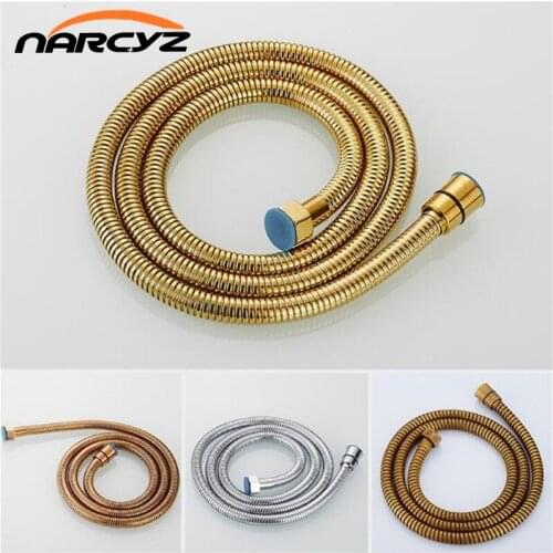 New Hoses Stainless Steel Gold 150cm Tube Shower Hose Flexible Shower Head Replacement Part Bathroom Water Hose 9154K