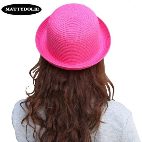 MATTYDOLIE Straw hat girl boy summer dome curling beach children Panama hat solid color man woman sun hat folding hat