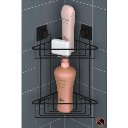 Drilling Screw Drill! Easyfıx Adhesive two Layer Bathroom Corner Rack Matte Black Ef257