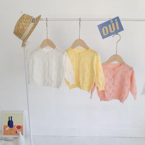 Sweet heart design newborn baby girls sweaters cotton knitted thin baby cardigans for infant kids jackets coat children tops