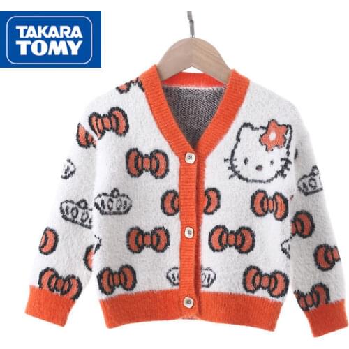 TAKARA TOMY Fashion cute cartoon Hello Kitty single-breasted mink fleece sweater simple and comfortable childrens sweater coat