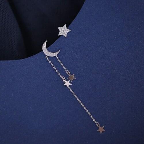 Creative Moon Star Tassel Stud Earrings for Women New Fashion Party Accessories Asymmetry Jewelry