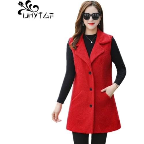 UHYTGF Women Sleeveless Jacket Imitate Mink Cashmere Autumn Winter Woolen Vest Coat Casual Warm 4XL Plus Size Vest Waistcoat 931
