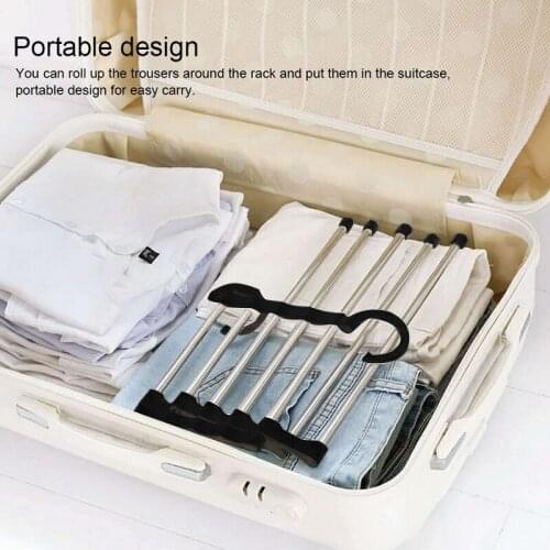 3 Pcs of Versatile Multifunctional Retractable Folding Wardrobe Pants Rack Stainless Steel Five in One ic Pants Rack