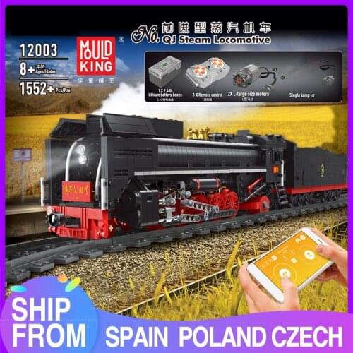 MOULD KING MOC City Series The QJ Steam Locomotives Remote Control Train Building Blocks Bricks Kids RC CAR Toys Christmas Gifts