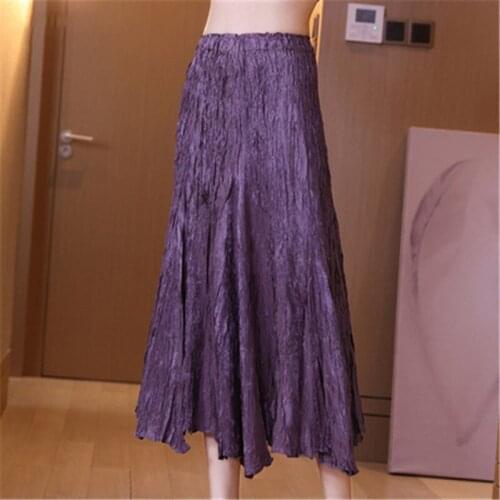 Miyake fold heavy industry embroidery 2021 summer new skirt elastic waist female long skirt fashion pleated A-line skirt women