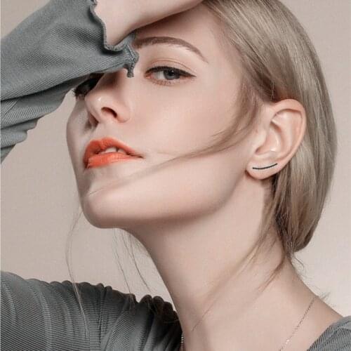 [BLACK AWN] Cute Smile Wedding Stud Earrings for Women 925 Sterling Silver Jewelry Boucle D'oreille Brincos I021