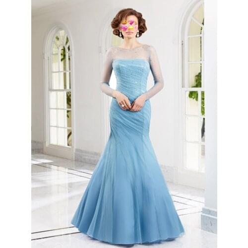 Illusion Mother Dresses Beading Mermaid Evening Dresses For Weddings vestido de festa para mae da noiva Dress for Women Beading